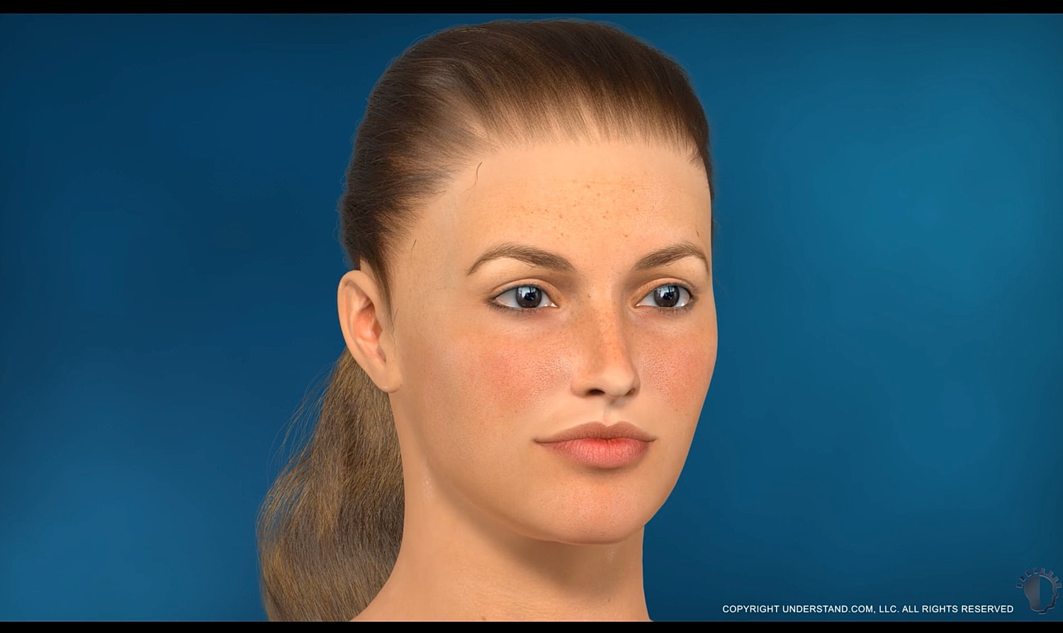 Realistic digital portrait of a young woman.